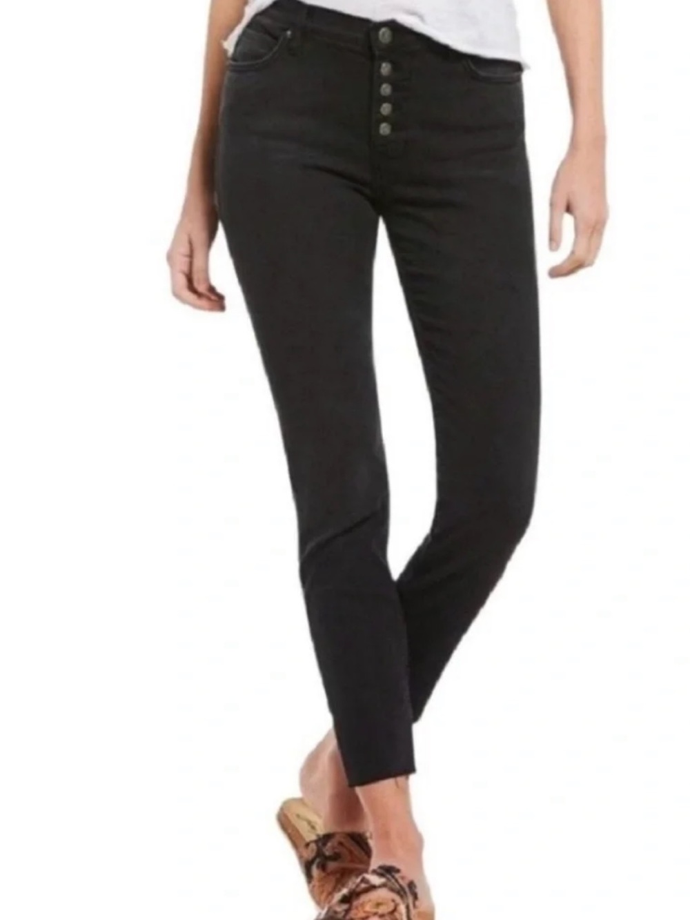 NWT Free People Black High-Waist Button-Fly Skinny Pants raw hem size 25